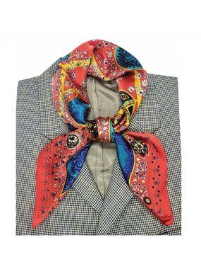 Elegant Luxury Silky Square Scarf Satin Red Tree Leaf Print Bandana Shawl Floral